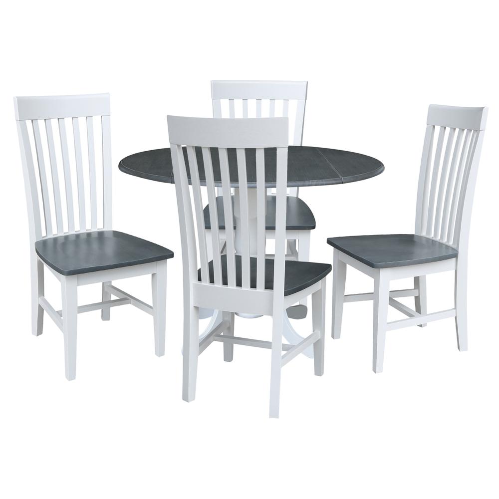 42 in. Dual Drop Leaf Dining Table with 4 Slat Back Chairs - 5 Piece Dining Set. Picture 1