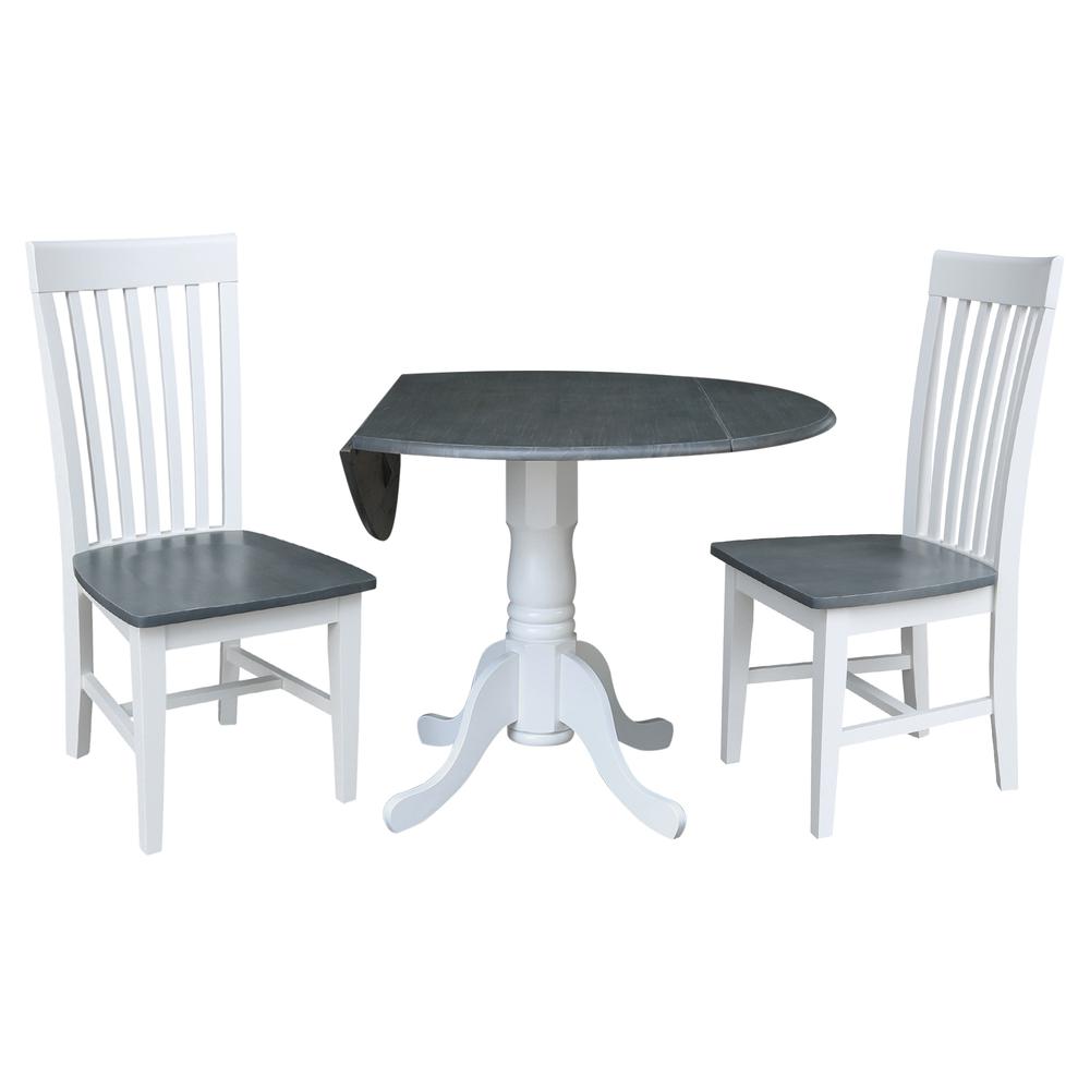 42 in. Dual Drop Leaf Dining Table with 2 Slat Back Chairs - 3 Piece Dining Set. Picture 3
