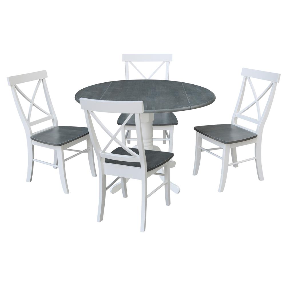 42 in. Dual Drop Leaf Dining Table with 4 X-back Chairs - 5 Piece Dining Set. Picture 1