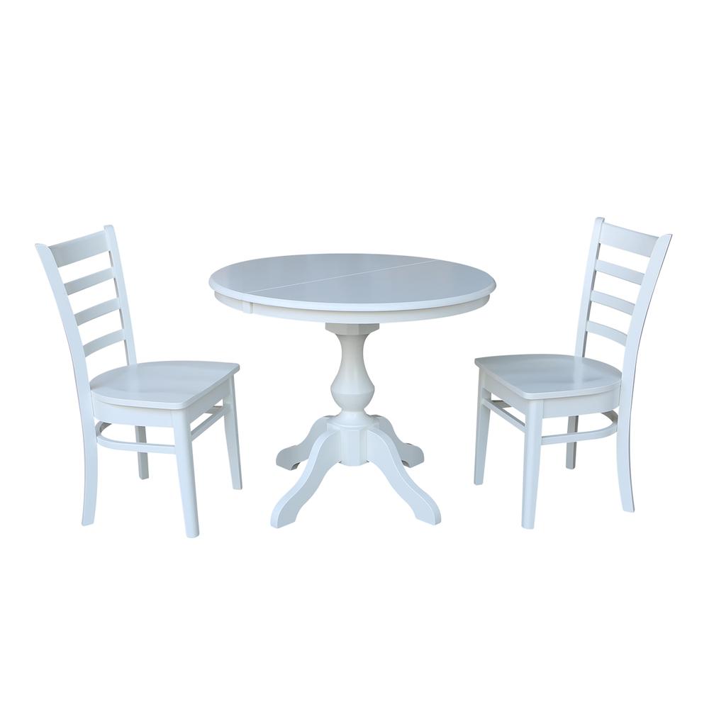 36" Round Top Pedestal Table With 12" Leaf - 28.9"H - Dining Height, White. Picture 13