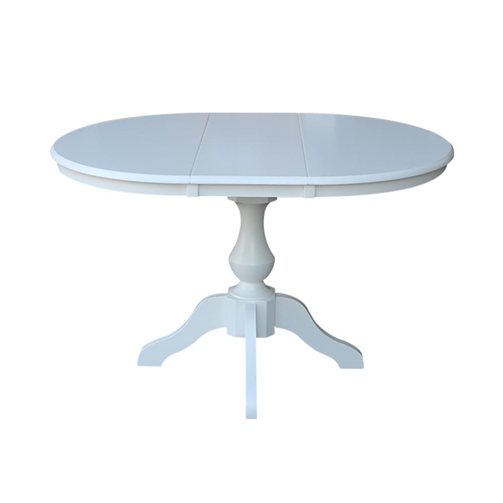 36" Round Top Pedestal Table With 12" Leaf - 28.9"H - Dining Height, White. Picture 7