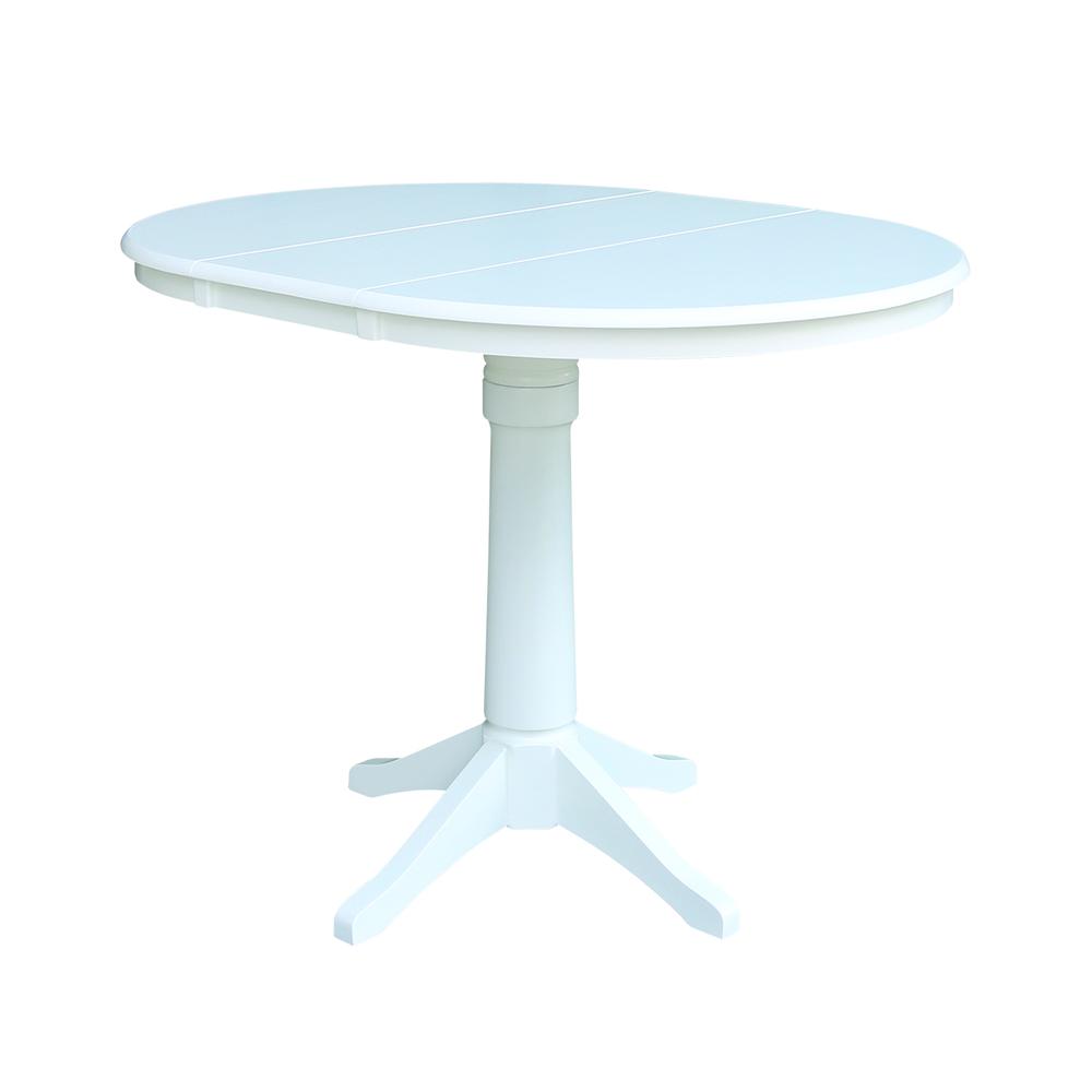 36" Round Top Pedestal Table With 12" Leaf - 28.9"H - Dining Height, White. Picture 53