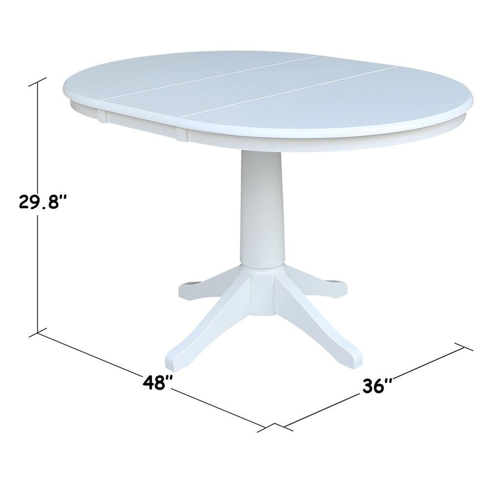 36" Round Top Pedestal Table With 12" Leaf - 28.9"H - Dining Height, White. Picture 35