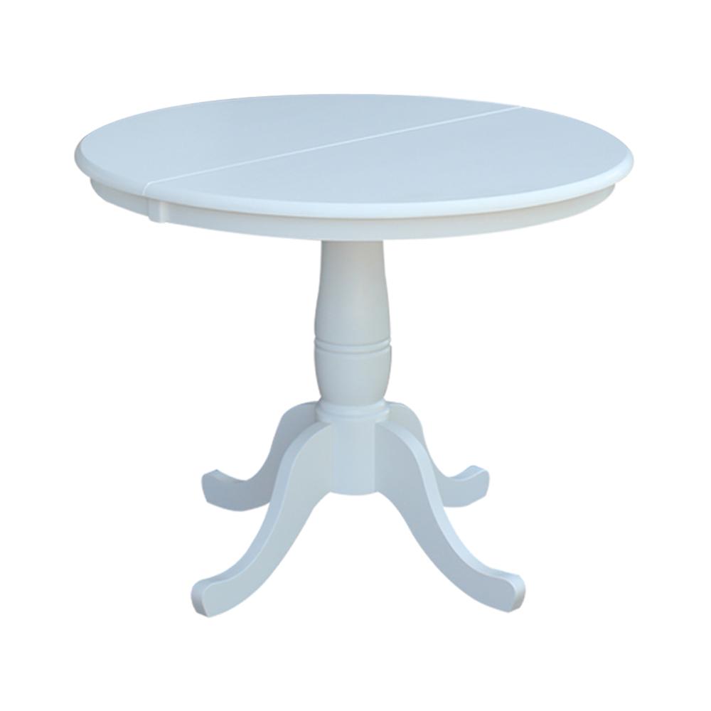 36" Round Top Pedestal Table With 12" Leaf - 28.9"H - Dining Height, White. Picture 1