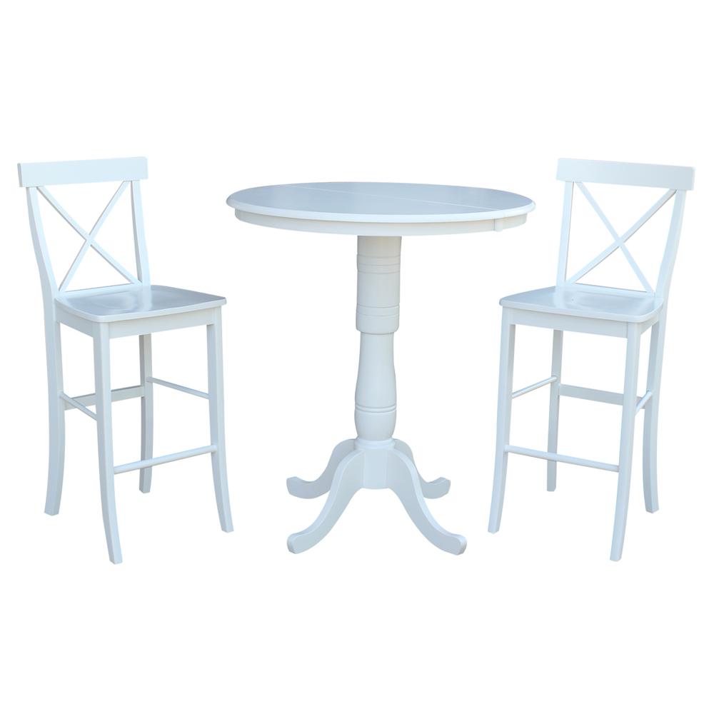 36" Round Top Pedestal Table With 12" Leaf - 28.9"H - Dining Height, White. Picture 96