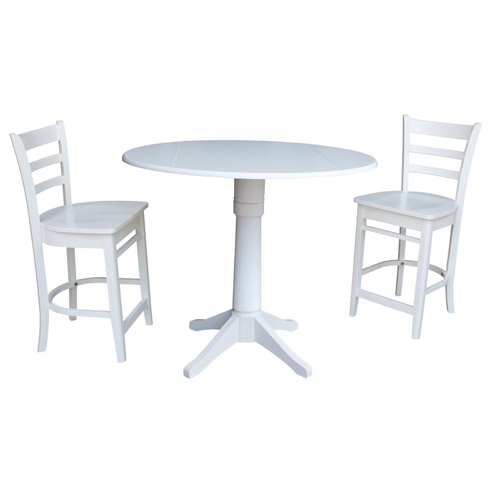 42 In Round Pedestal Gathering Height Table with 2 Counter Height Stools, White. Picture 3