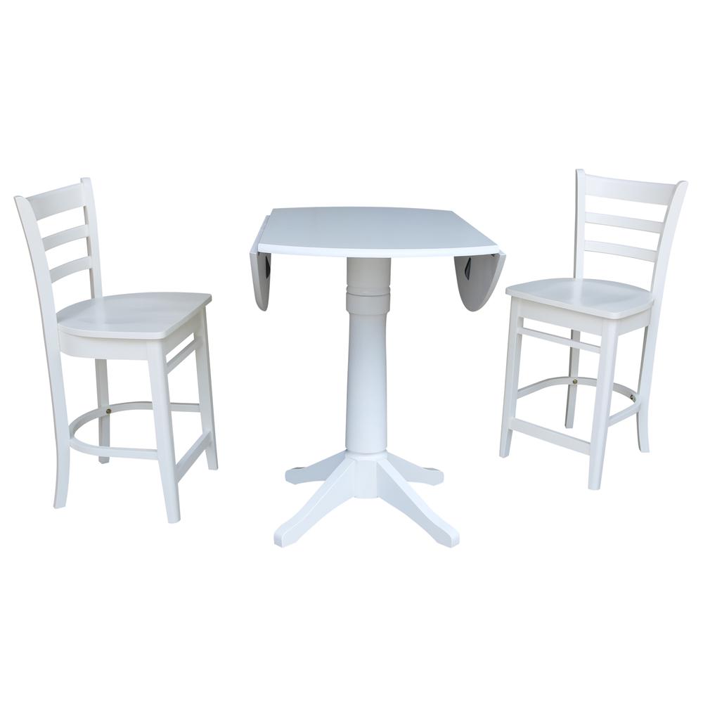 42 In Round Pedestal Gathering Height Table with 2 Counter Height Stools, White. Picture 2