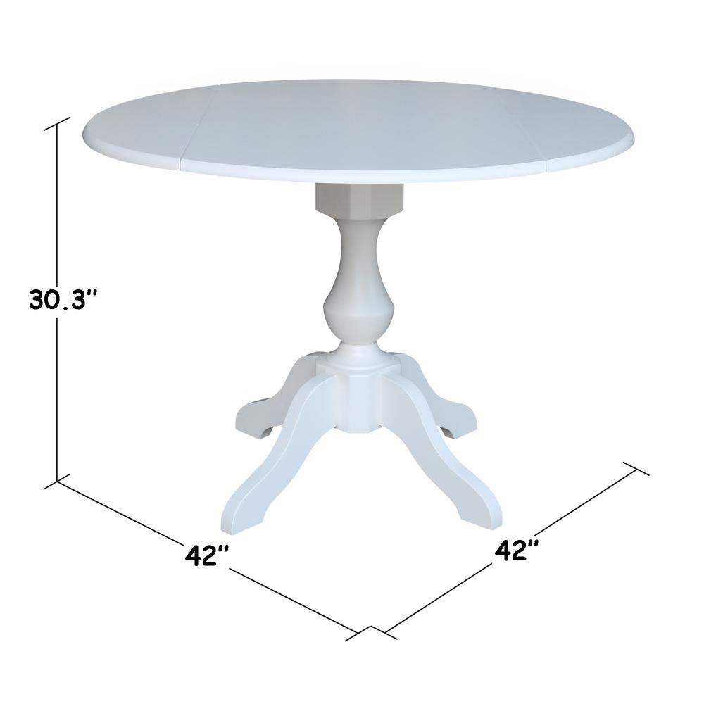 42 In Round dual drop Leaf Pedestal Table - 30.3"H, White. Picture 1