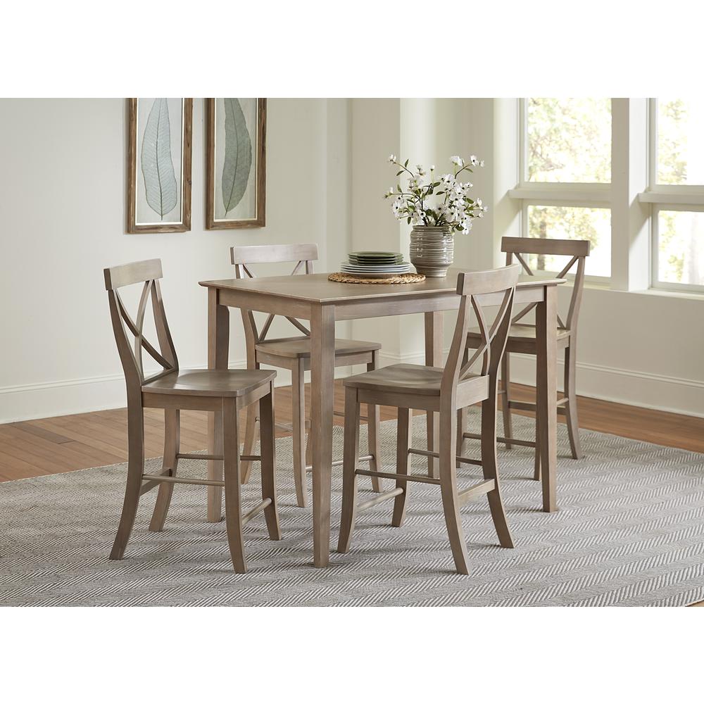 30X48 Counter Height Dining Table With 4 Counter height Stools, Washed Gray Taupe. Picture 1