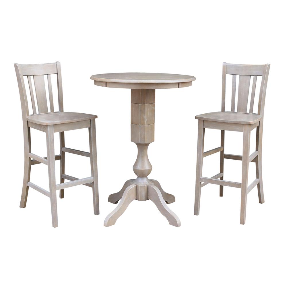 30" Round Pedestal Bar Height Table With 2 San Remo  Bar Height Stools. Picture 1