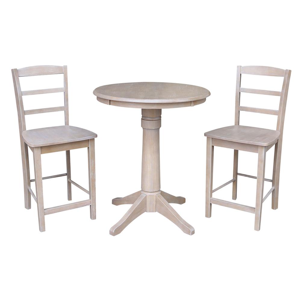 30" Round Pedestal Gathering Height Table With 2 San Remo Counter Height Stools. Picture 1