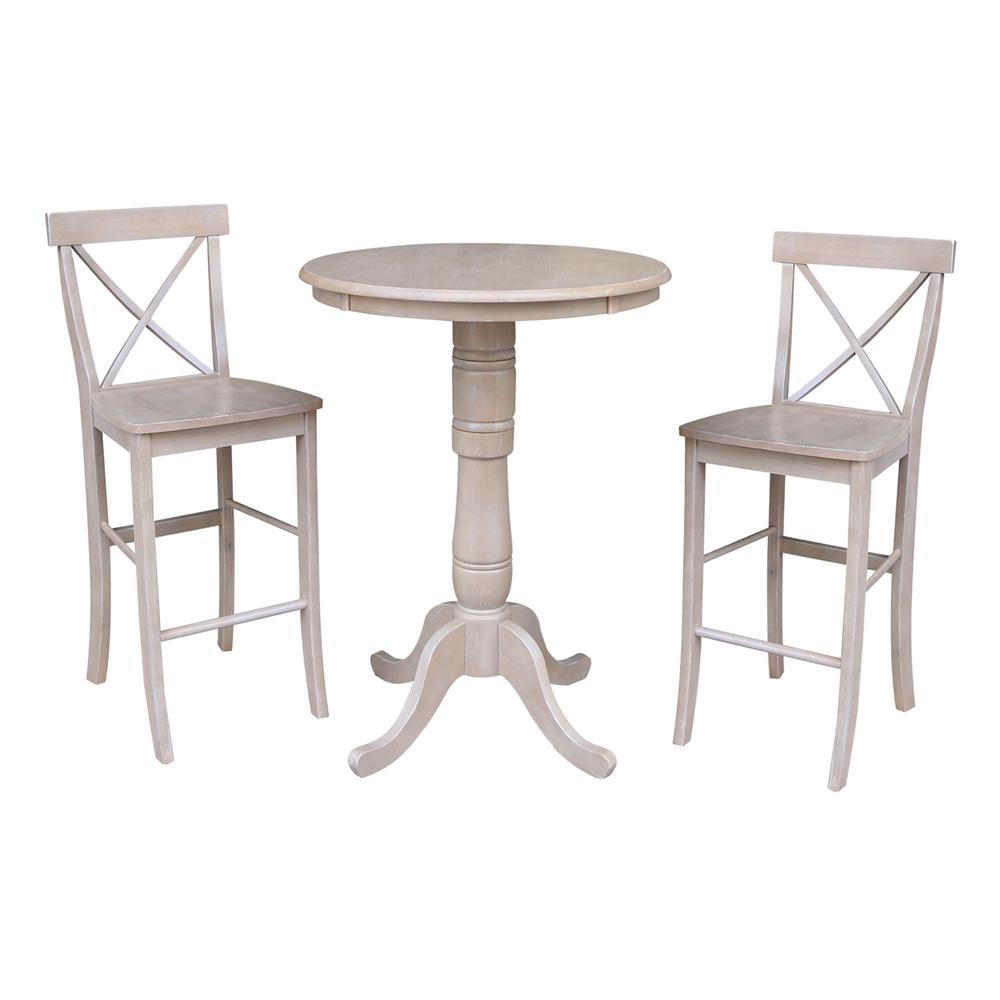 30" Round Pedestal Bar Height Table With 2 X-Back  Bar Height Stools. Picture 1
