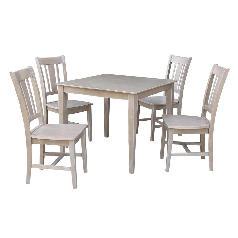 36X36 Dining Table With 4 San Remo Side Chairs, Washed Gray Taupe. Picture 1