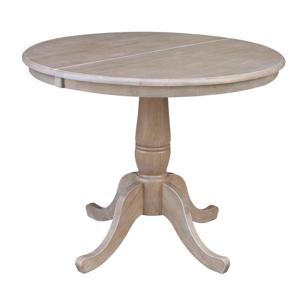 36" Round Top Pedestal Table With 12" Leaf - 28.9"H - Dining Height, Washed Gray Taupe. Picture 108