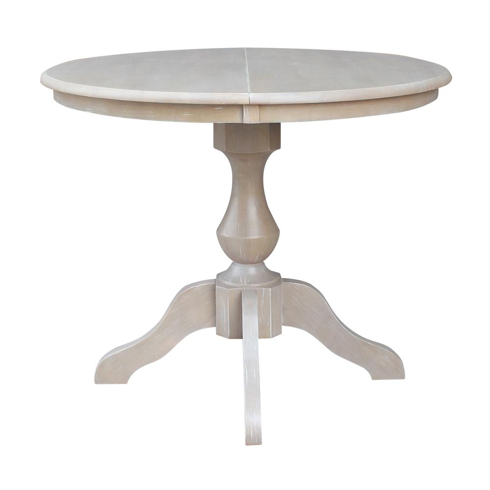 36" Round Extension Dining Table with Two Stools, Washed Gray Taupe. Picture 2