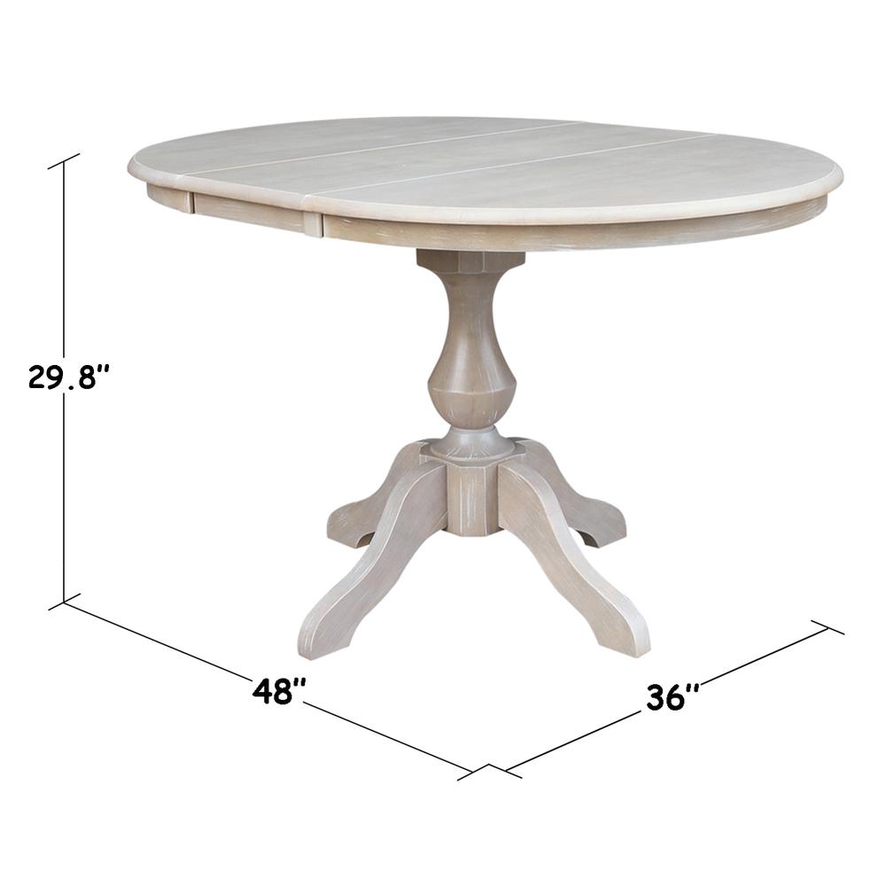 36" Round Extension Dining Table with Two Stools, Washed Gray Taupe. Picture 4