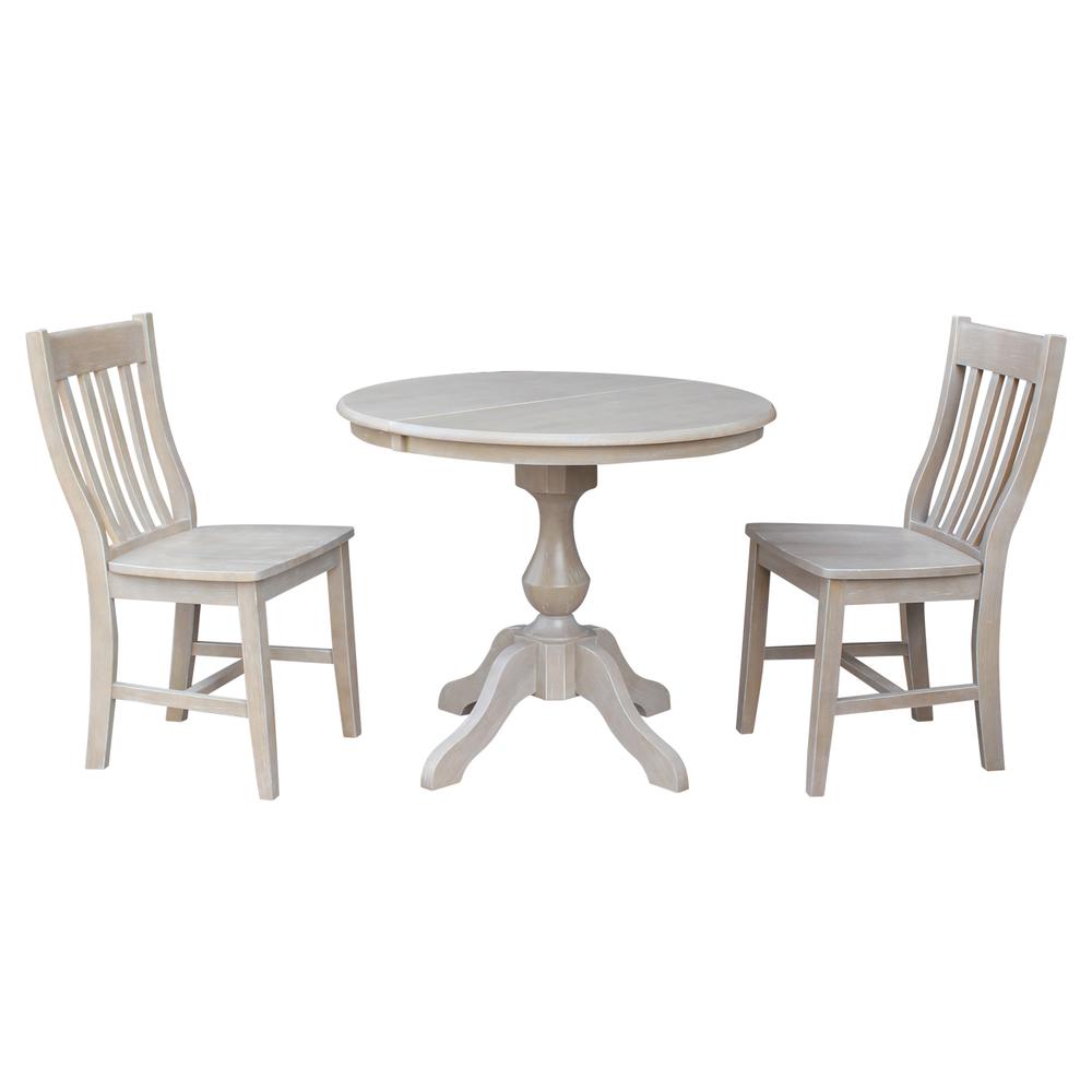 36" Round Top Pedestal Table With 12" Leaf - 28.9"H - Dining Height, Washed Gray Taupe. Picture 17