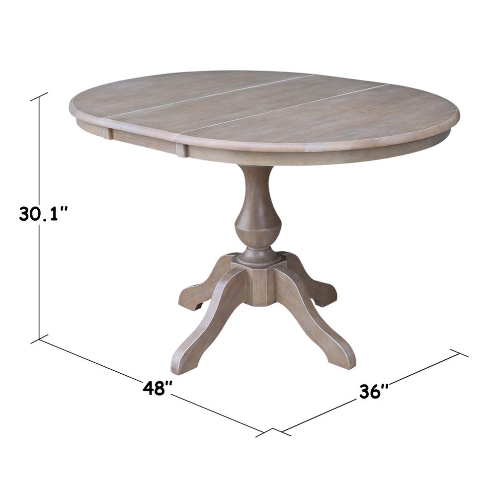 36" Round Top Pedestal Table With 12" Leaf - 28.9"H - Dining Height, Washed Gray Taupe. Picture 8