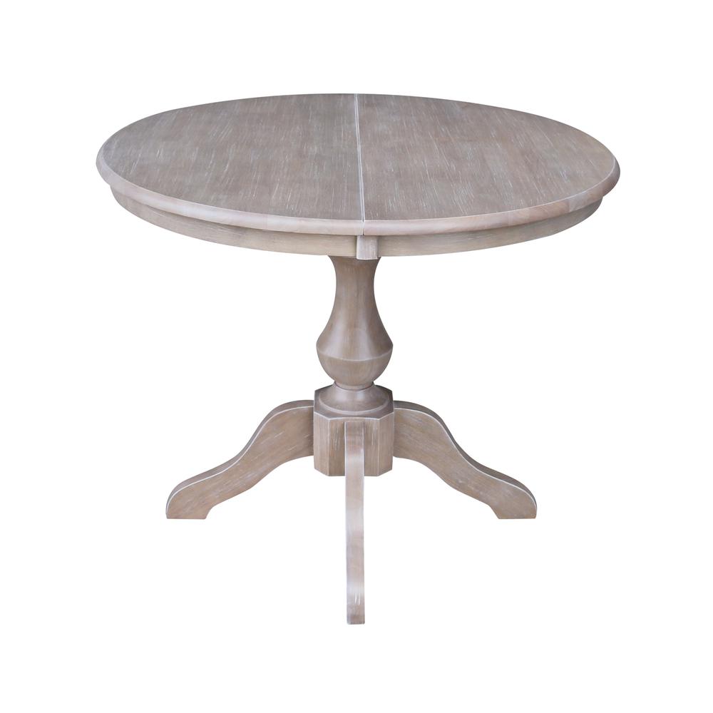 36" Round Top Pedestal Table With 12" Leaf - 28.9"H - Dining Height, Washed Gray Taupe. Picture 10