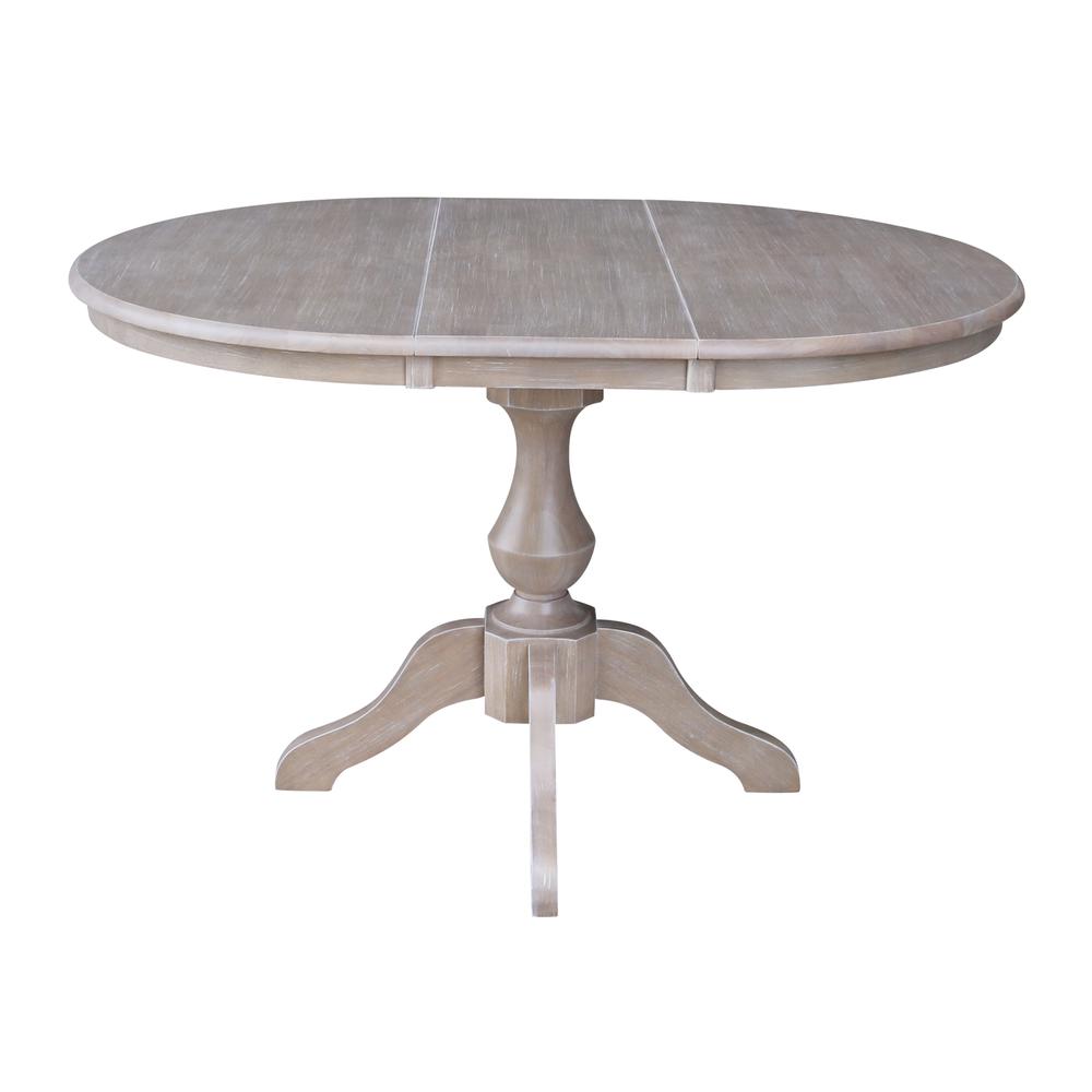 36" Round Top Pedestal Table With 12" Leaf - 28.9"H - Dining Height, Washed Gray Taupe. Picture 9