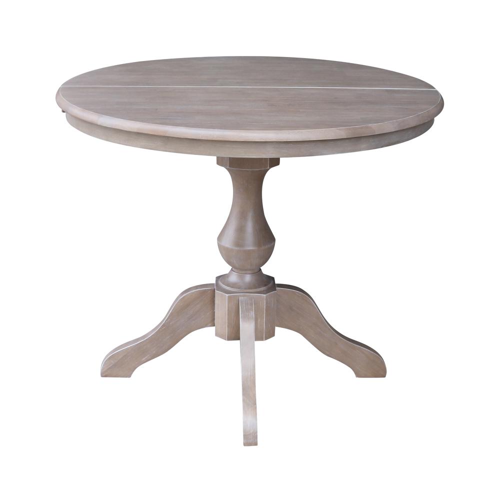 36" Round Top Pedestal Table With 12" Leaf - 28.9"H - Dining Height, Washed Gray Taupe. Picture 12