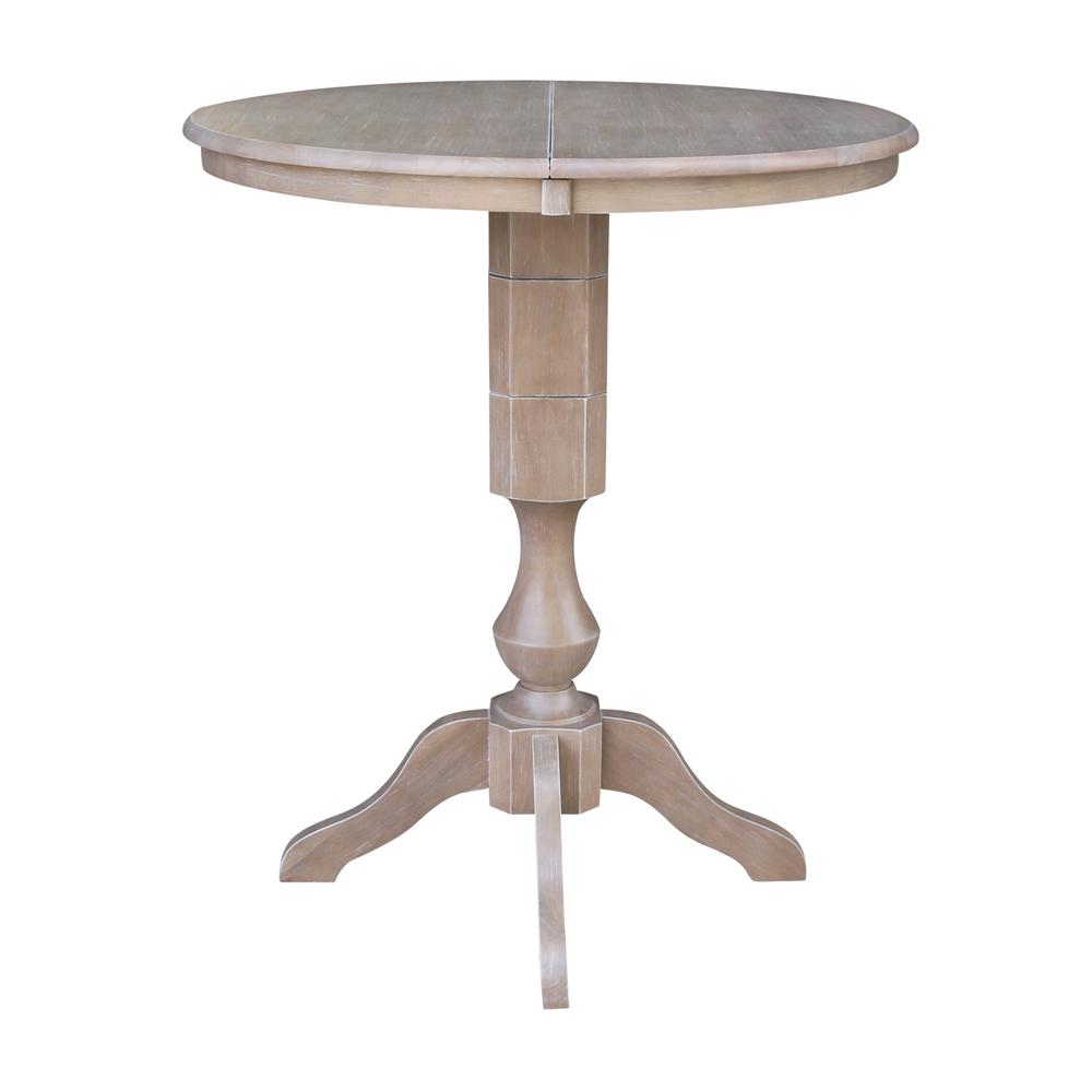 36" Round Top Pedestal Table With 12" Leaf - 28.9"H - Dining Height, Washed Gray Taupe. Picture 31