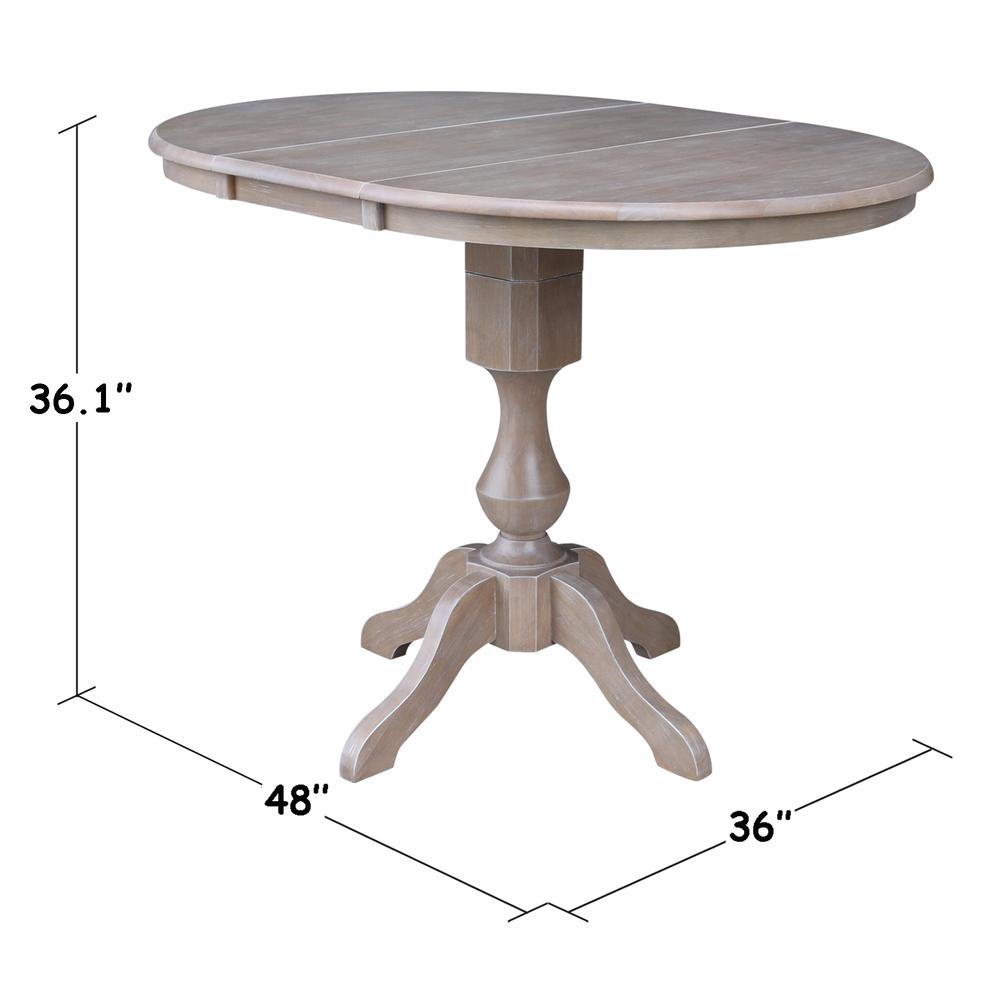 36" Round Top Pedestal Table With 12" Leaf - 28.9"H - Dining Height, Washed Gray Taupe. Picture 22