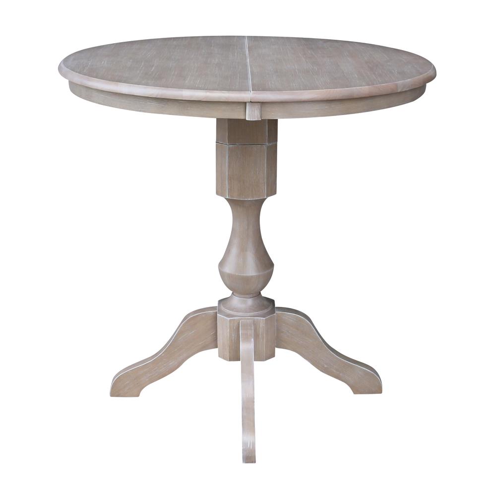 36" Round Top Pedestal Table With 12" Leaf - 28.9"H - Dining Height, Washed Gray Taupe. Picture 24