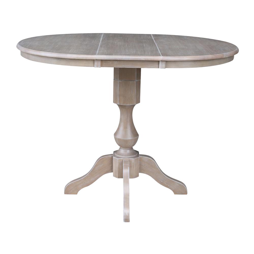 36" Round Top Pedestal Table With 12" Leaf - 28.9"H - Dining Height, Washed Gray Taupe. Picture 23