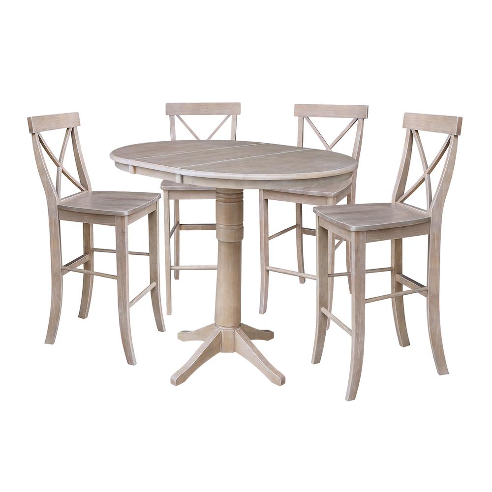 36" Round Top Pedestal Table With 12" Leaf - 28.9"H - Dining Height, Washed Gray Taupe. Picture 49