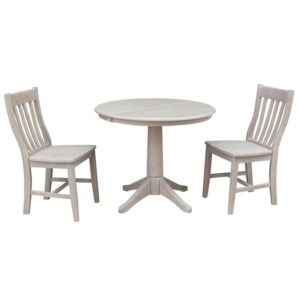 36" Round Top Pedestal Table With 12" Leaf - 28.9"H - Dining Height, Washed Gray Taupe. Picture 69
