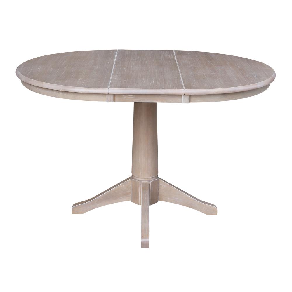 36" Round Top Pedestal Table With 12" Leaf - 28.9"H - Dining Height, Washed Gray Taupe. Picture 42