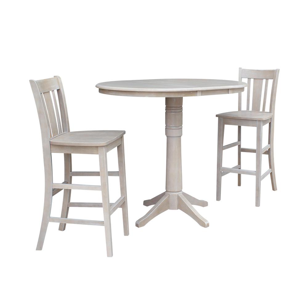 36" Round Top Pedestal Table With 12" Leaf - 28.9"H - Dining Height, Washed Gray Taupe. Picture 75