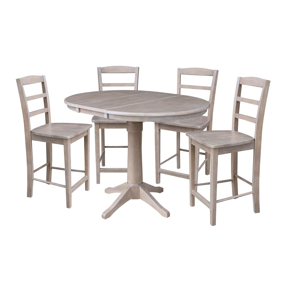 36" Round Top Pedestal Table With 12" Leaf - 28.9"H - Dining Height, Washed Gray Taupe. Picture 77