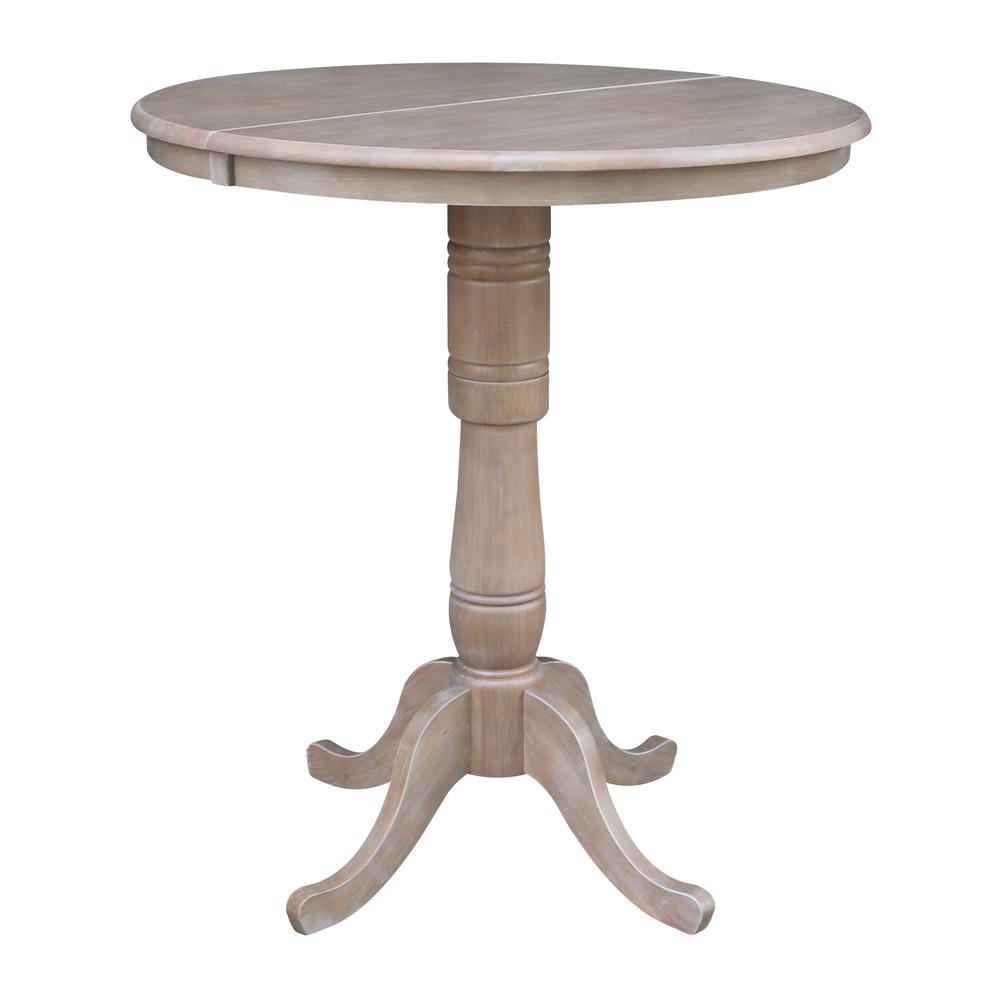 36" Round Top Pedestal Table With 12" Leaf - 28.9"H - Dining Height, Washed Gray Taupe. Picture 94