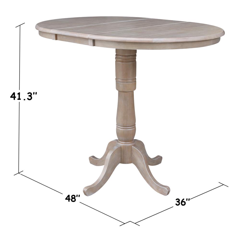 36" Round Top Pedestal Table With 12" Leaf - 28.9"H - Dining Height, Washed Gray Taupe. Picture 87