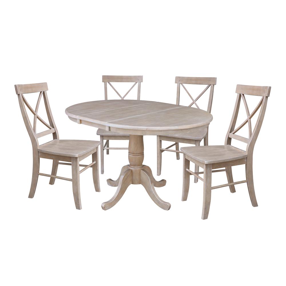 36" Round Top Pedestal Table With 12" Leaf - 28.9"H - Dining Height, Washed Gray Taupe. Picture 99