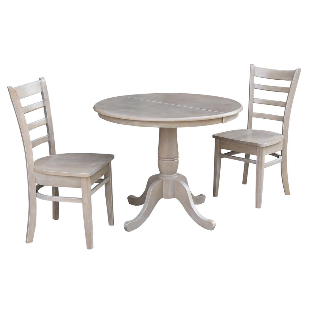 36" Round Top Pedestal Table With 12" Leaf - 28.9"H - Dining Height, Washed Gray Taupe. Picture 100