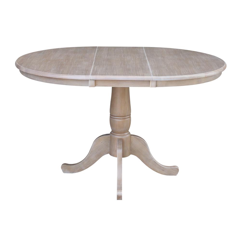36" Round Top Pedestal Table With 12" Leaf - 28.9"H - Dining Height, Washed Gray Taupe. Picture 2