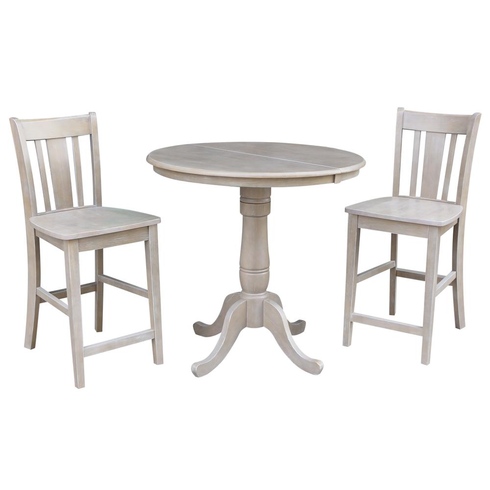 36" Round Top Pedestal Table With 12" Leaf - 28.9"H - Dining Height, Washed Gray Taupe. Picture 102