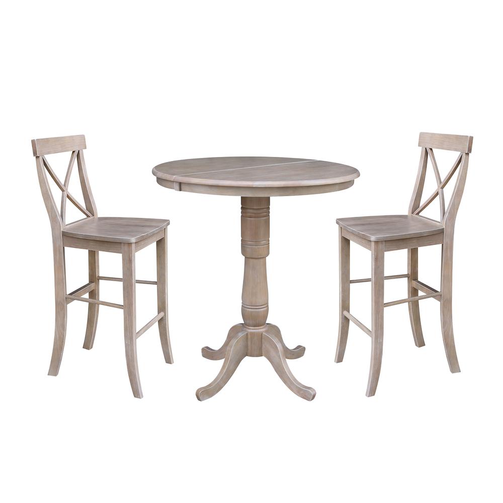 36" Round Top Pedestal Table With 12" Leaf - 28.9"H - Dining Height, Washed Gray Taupe. Picture 106