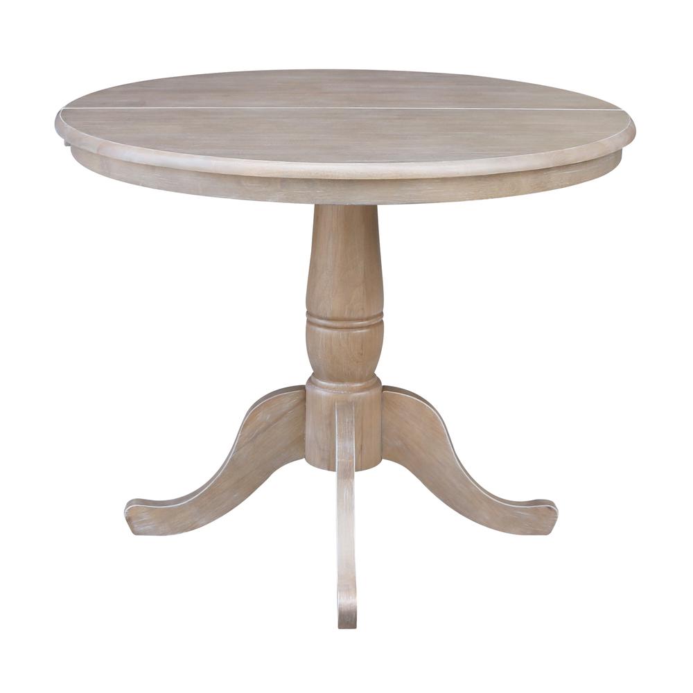 36" Round Top Pedestal Table With 12" Leaf - 28.9"H - Dining Height, Washed Gray Taupe. Picture 5