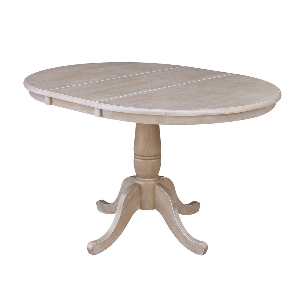 36" Round Top Pedestal Table With 12" Leaf - 28.9"H - Dining Height, Washed Gray Taupe. Picture 7