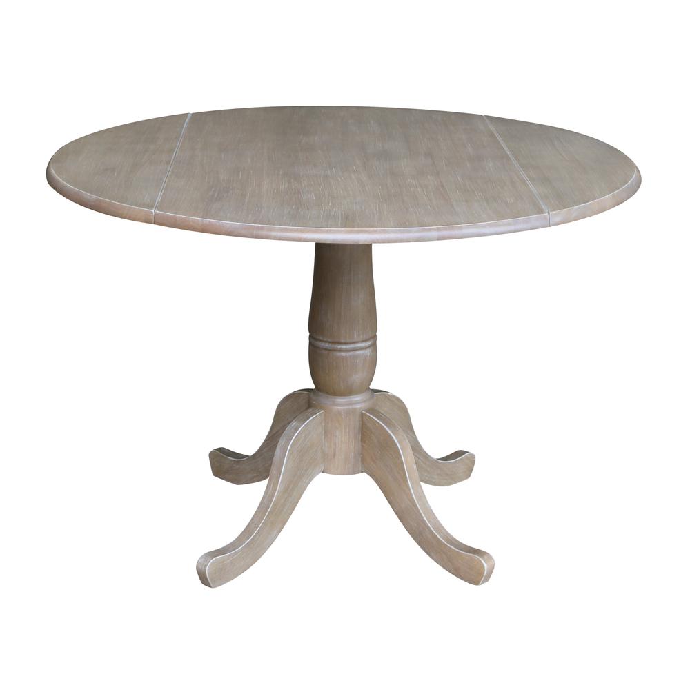 42" Round Dual Drop Leaf Pedestal Table - 29.5"H, Washed Gray Taupe. Picture 99