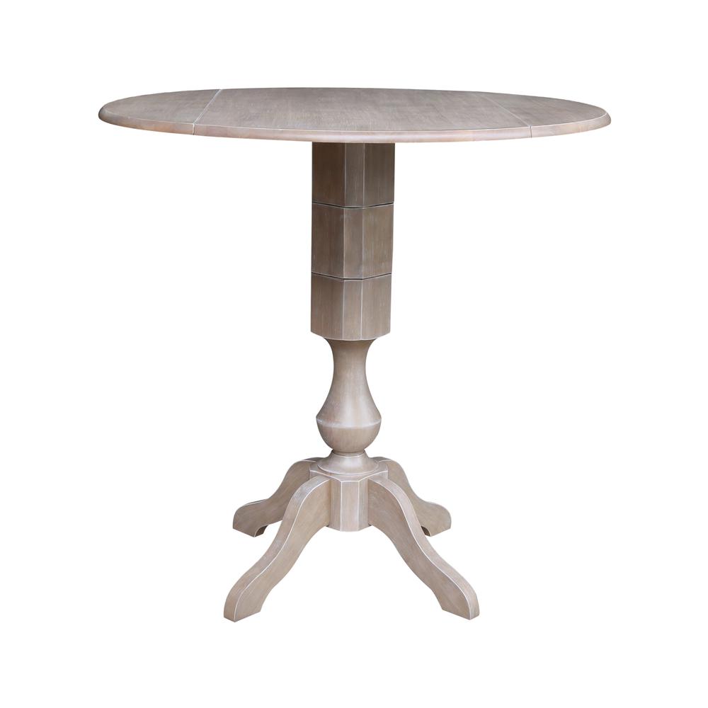42" Round Dual Drop Leaf Pedestal Table - 36.3"H, Washed Gray Taupe. Picture 15