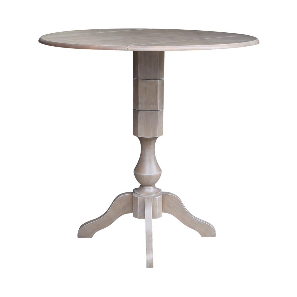 42" Round Dual Drop Leaf Pedestal Table - 36.3"H, Washed Gray Taupe. Picture 12