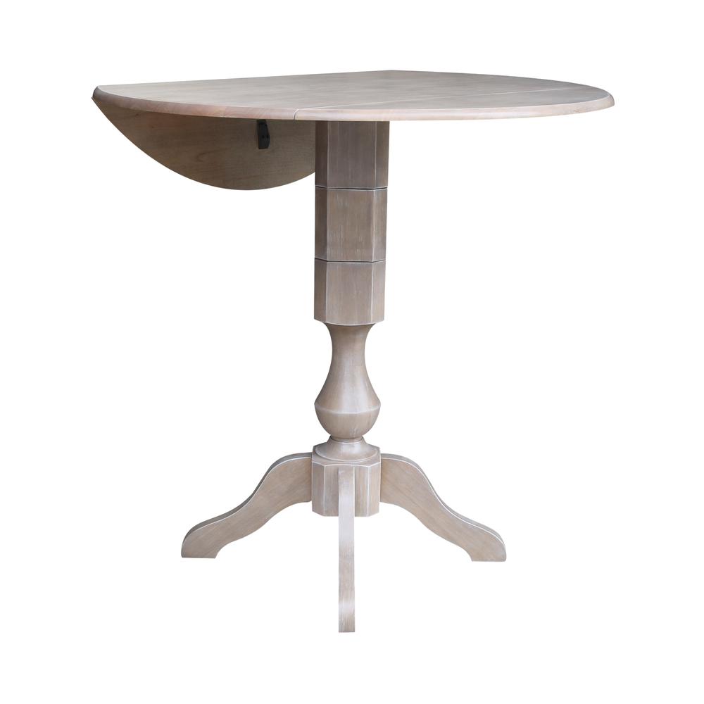 42" Round Dual Drop Leaf Pedestal Table - 36.3"H, Washed Gray Taupe. Picture 10