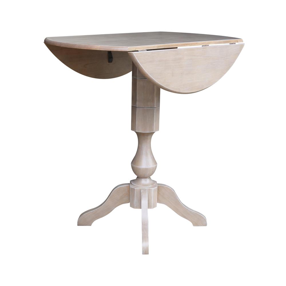 42" Round Dual Drop Leaf Pedestal Table - 36.3"H, Washed Gray Taupe. Picture 11