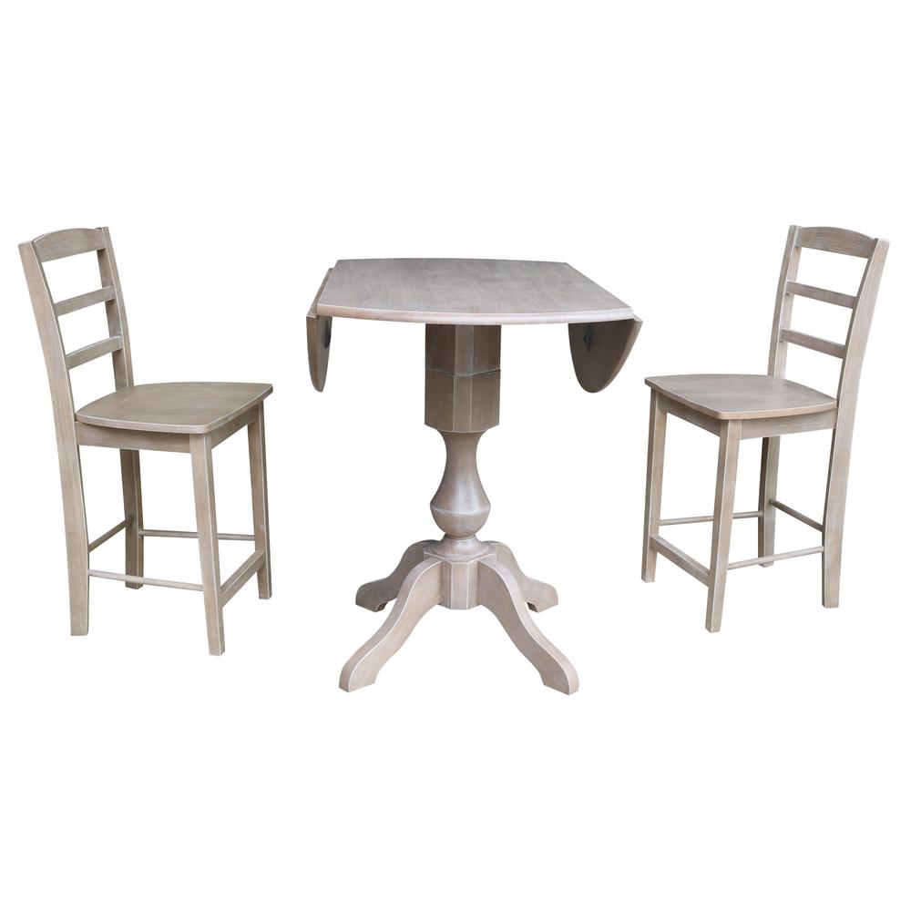 42" Round Dual Drop Leaf Pedestal Table - 36.3"H, Washed Gray Taupe. Picture 17