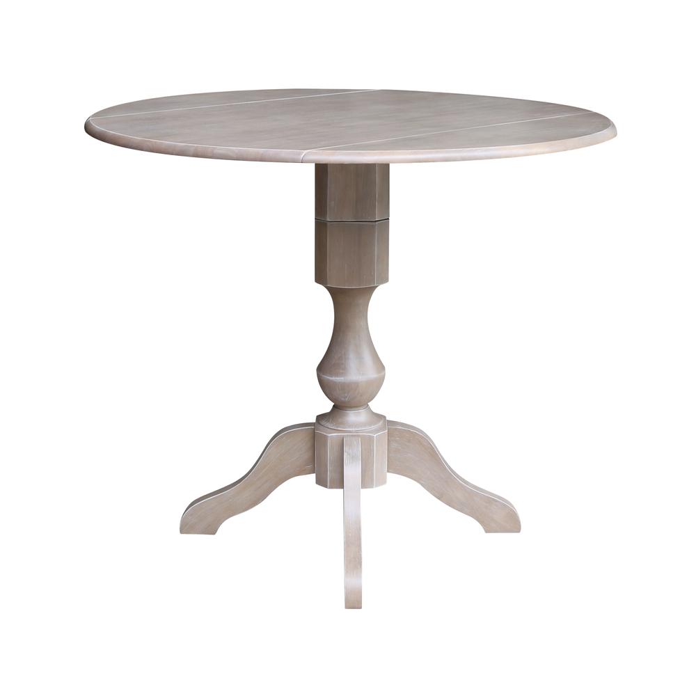 42" Round Dual Drop Leaf Pedestal Table - 36.3"H, Washed Gray Taupe. Picture 5